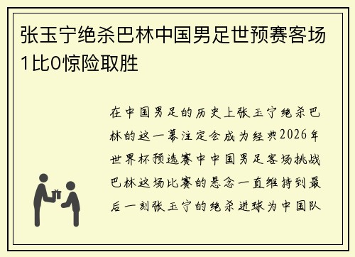 张玉宁绝杀巴林中国男足世预赛客场1比0惊险取胜